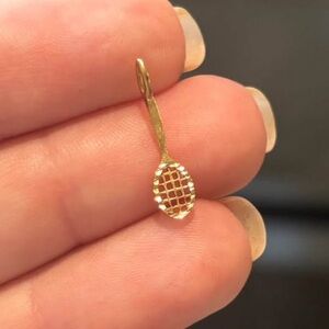 14K Yellow Gold Charm Small Tennis Racquet Pendant Diamond Cut Vintage Estate